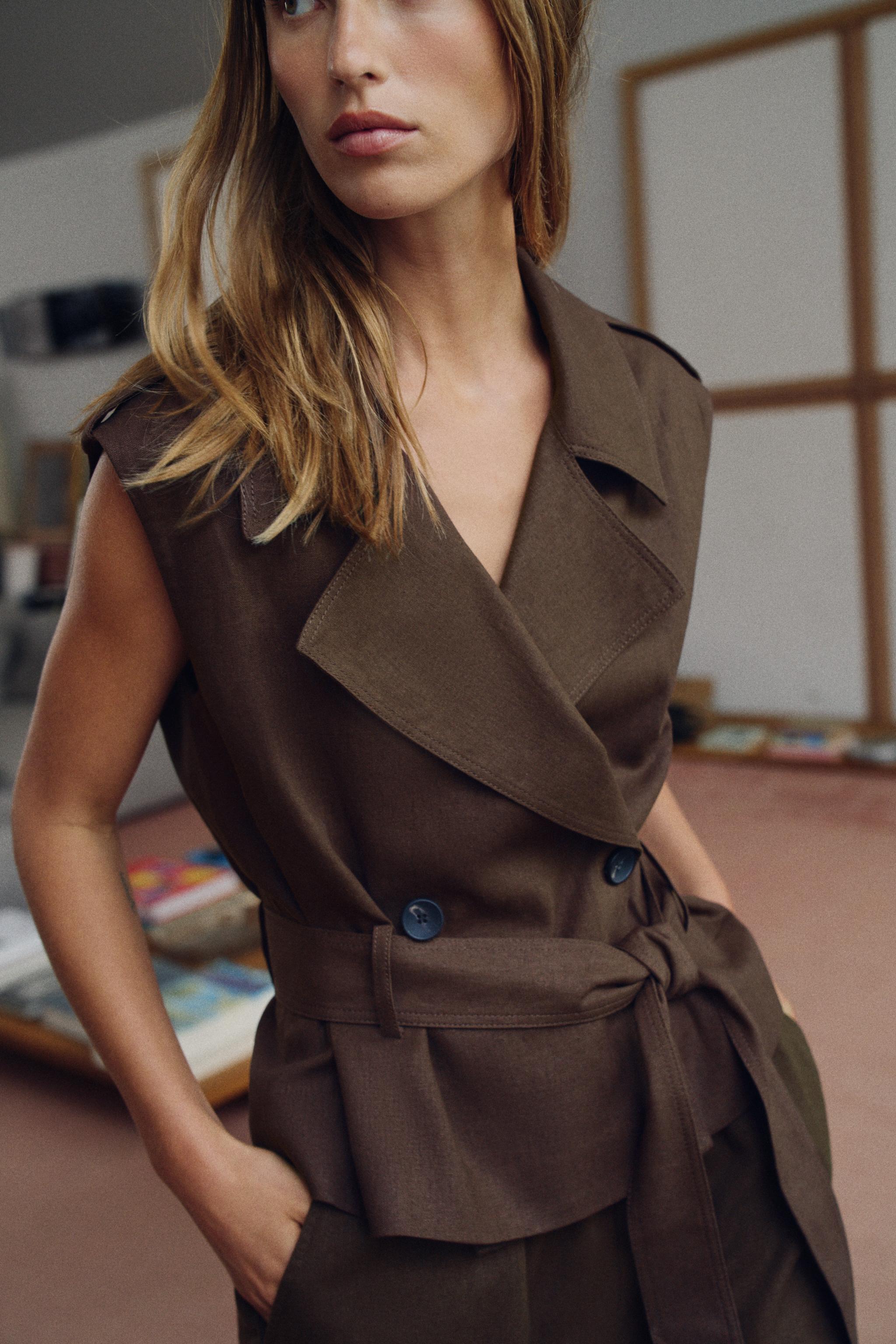 LINEN BLEND WRAP WAISTCOAT WITH BELT | Zara UK