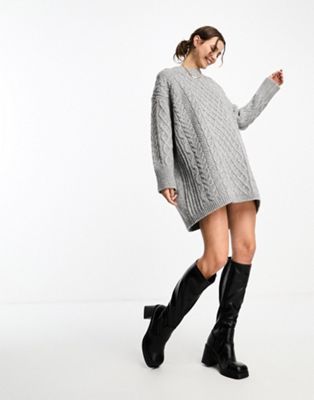 ASOS DESIGN knitted cable mini sweater dress in gray | ASOS | ASOS (Global)