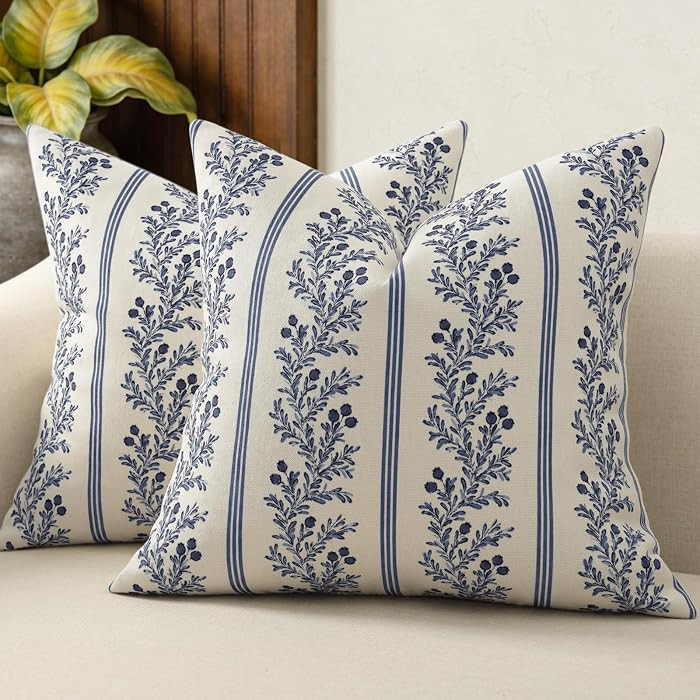 Vintage Throw Pillow Covers 18x18 Set of 2, Striped Floral Pillow Cover Botanical Patterned Decor... | Amazon (US)