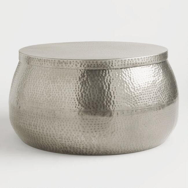 Round Silver Hammered Metal Cala Coffee Table | World Market