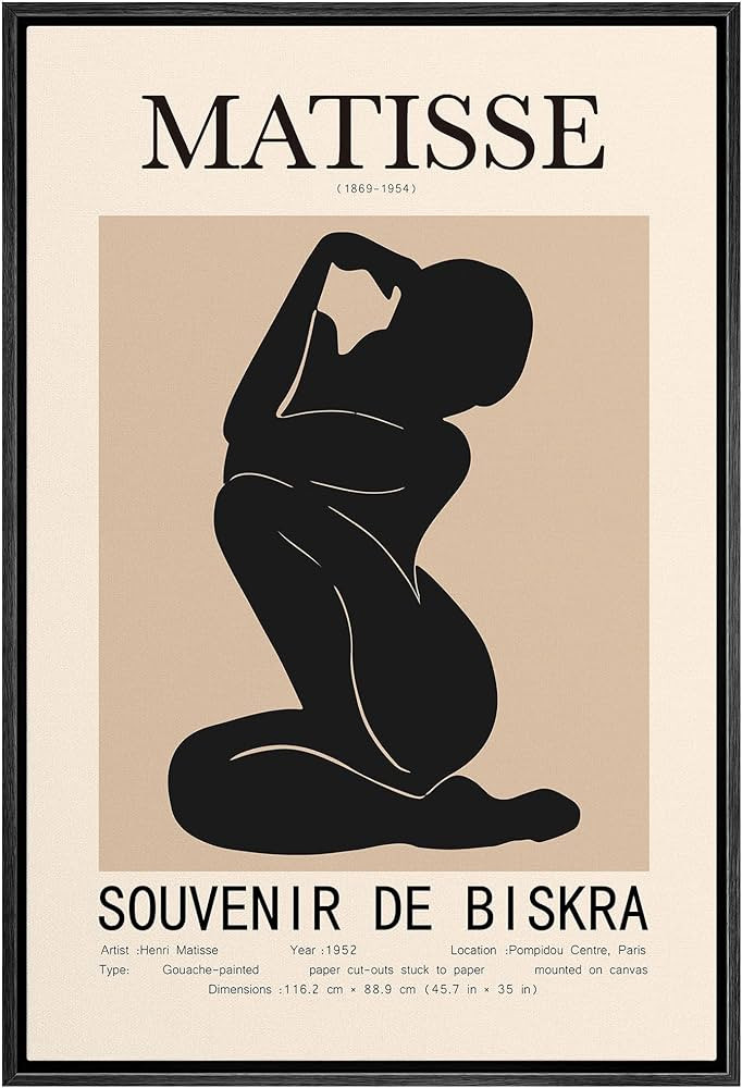 MUDECOR Framed Canvas Print Wall Art Henri Matisse Black & Tan Abstract Nude People Shapes Illust... | Amazon (US)