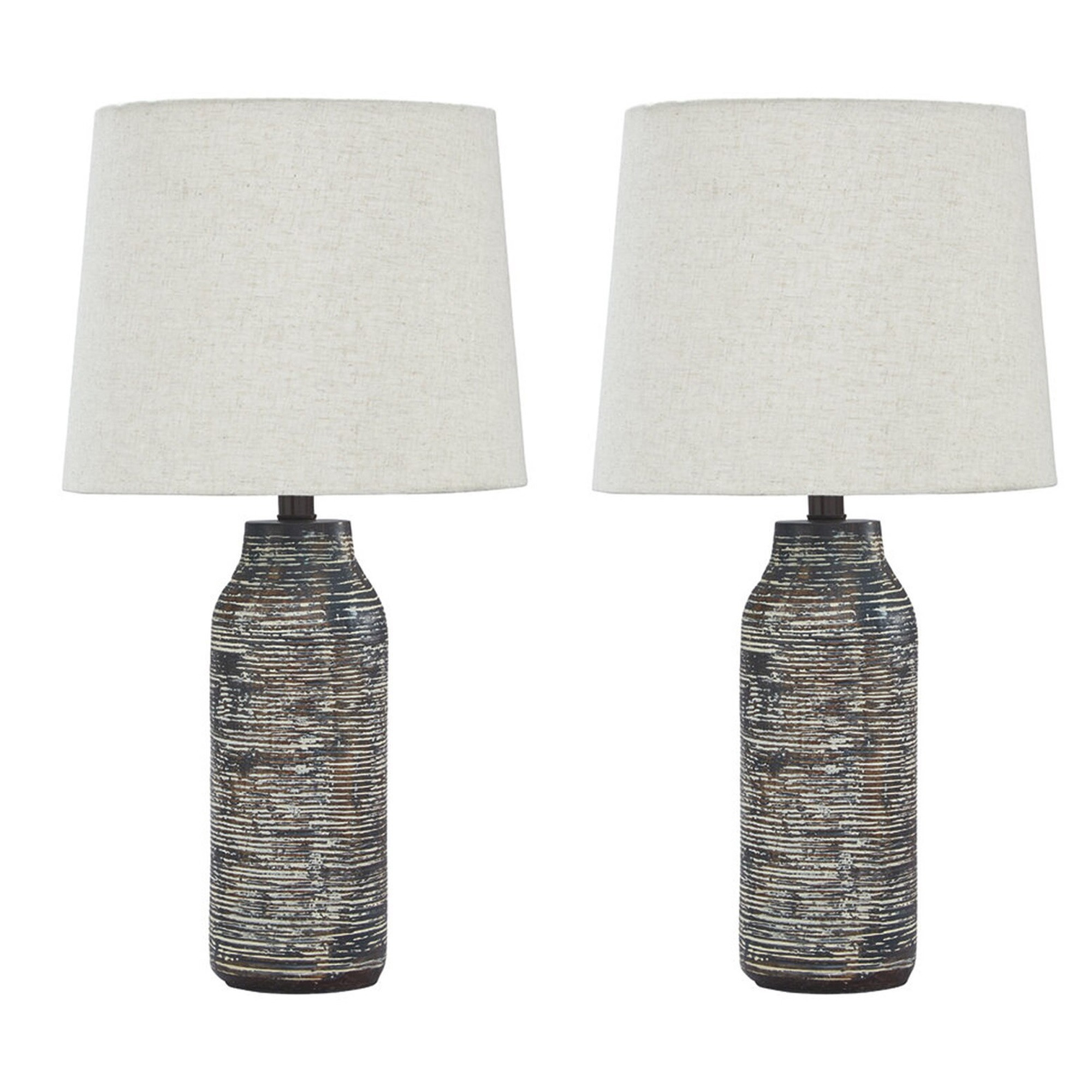 Fabric Shade Table Lamp with Textured Base, Set of 2, White and Black | Walmart (US)