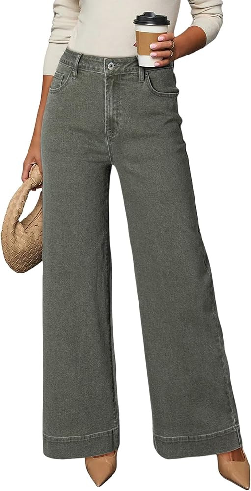 DOKOTOO Women's Casual High Waisted Jeans Stretch Button Wide Leg Loose Denim Pants with Pockets | Amazon (US)