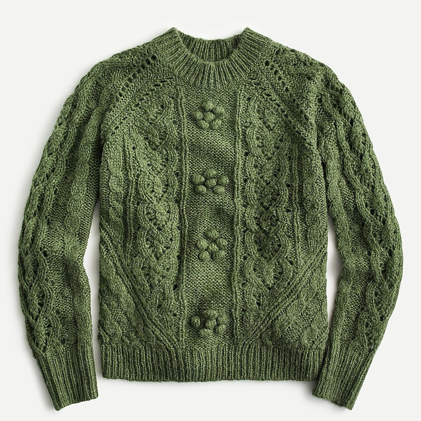 Cable-knit pointelle sweater with popcorn flowers | J. Crew US