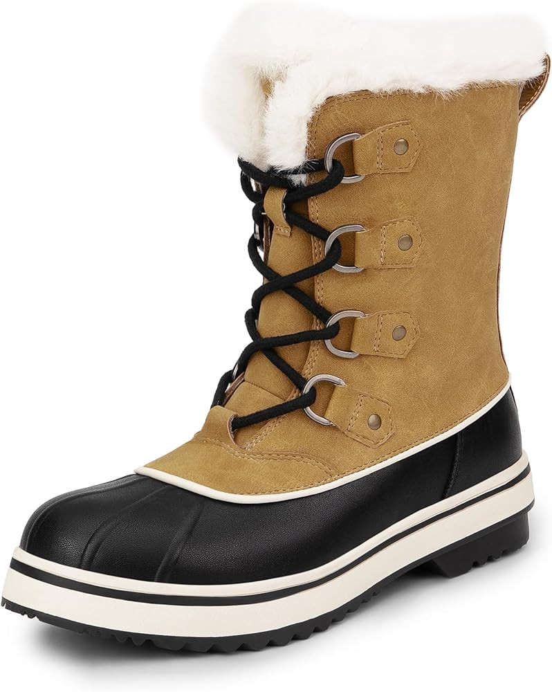 DREAM PAIRS Women's Snow Winter Boots Mid Calf Waterproof Warm Faux Fur Lined Lace Up Anti-slip O... | Amazon (US)