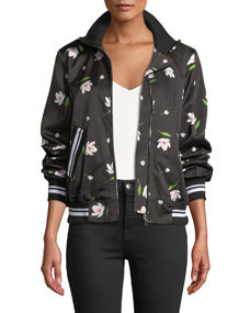 Mock-Neck Floral-Print Long-Sleeve Bomber Jacket | Bergdorf Goodman