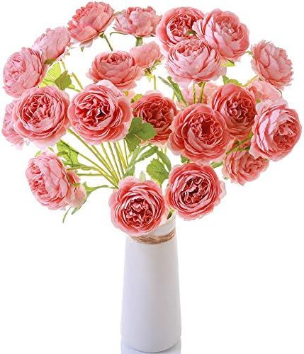 JOEJISN 6 Pcs 18 Heads Artificial Peony Silk Flowers Bouquets Long Stem Fake Peony Flowers Arrang... | Amazon (US)