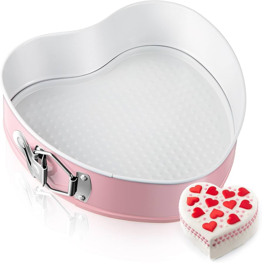 Tioncy 9 Inch Heart Shaped Springform Pan Pink Heart Nonstick Cake Mold Cheesecake Pan with a Det... | Amazon (US)