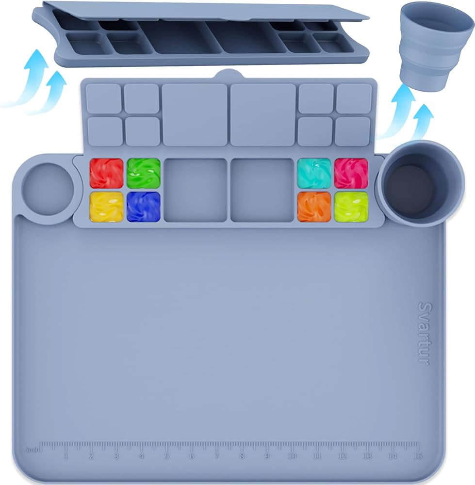 Silicone Painting Mat with Cup and Palette Removable, 17"X13" Thick Silicone Art Mat for Craft wi... | Amazon (US)