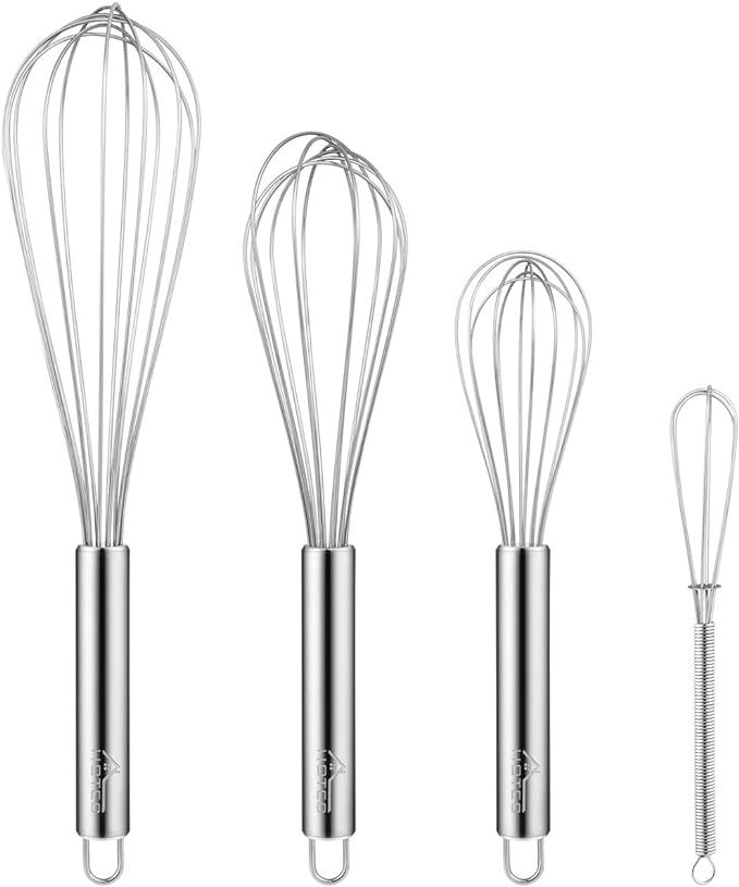 HOTEC 4 Pieces Stainless Steel Whisks Set Wire Whisk Balloon Whisk Egg Beater Kitchen Utensils fo... | Amazon (US)