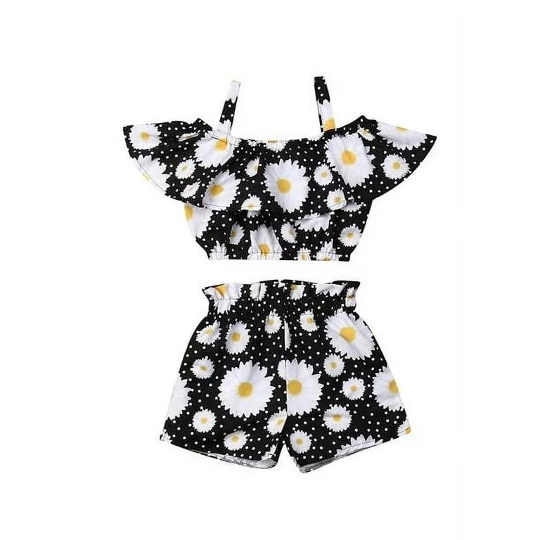 Summer Toddler Baby Girl Clothes Off Shoulder Ruffle Sling Crop Tops Short Pants 2Pcs Outfits | Walmart (US)