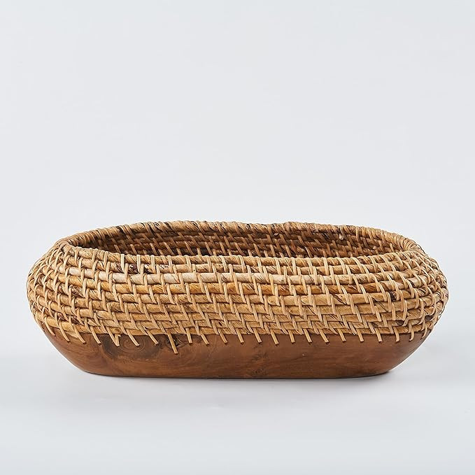 Greenage Handmade Woven Rattan Teak Wood Planter 16.9"x5.9"x5.9" Natural Handcrafted Flower Baske... | Amazon (US)