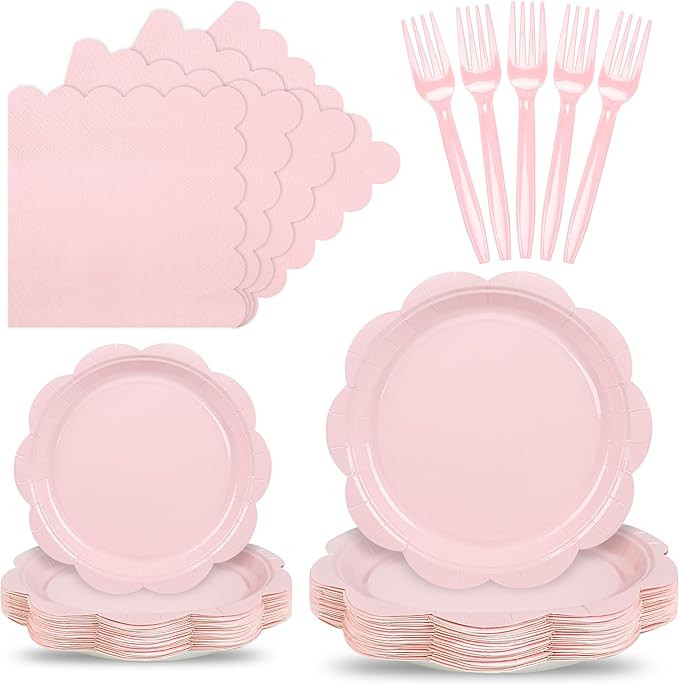 96 Pcs Pink Paper Plates and Napkins Set Party Supplies, Tableware set for 24 Guest include Dispo... | Amazon (US)