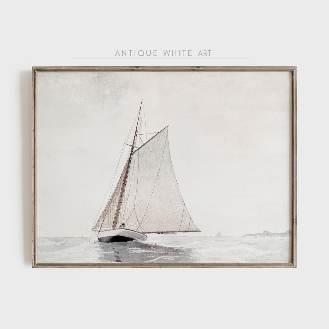 Antique Sailboat Painting, Muted Watercolor Sailboat Print, Boat Wall Art, Vintage Nautical Print... | Etsy (US)