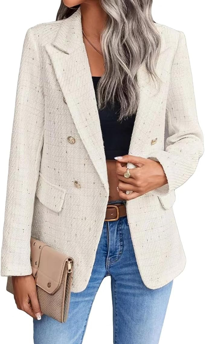 Mina Self 2025 Winter Women's Tweed Plaid Blazer Jacket - Warm Fully Lined Fashion Business Casua... | Amazon (US)