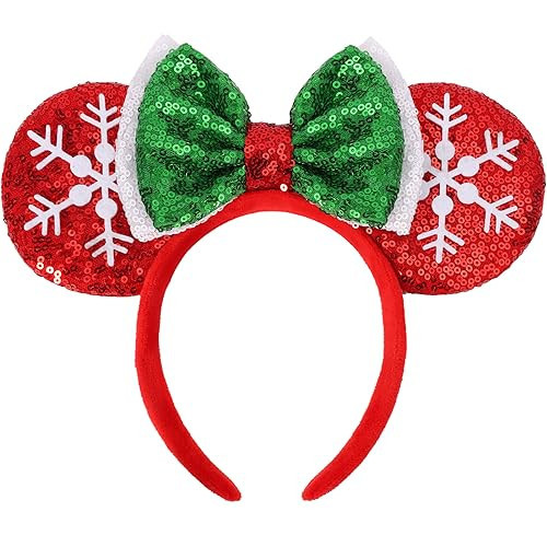 UNSPAZ Mouse Ears Headband, Christmas Ears for Adult Women Glitter Headband for Christmas Party Decorations Cosplay Accessories | Amazon (US)