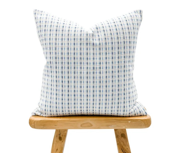 Blue and Cream Striped Woven Pillow Cover, Neutral pillow, White and blue pillow, Blue pillow, Fa... | Etsy (US)