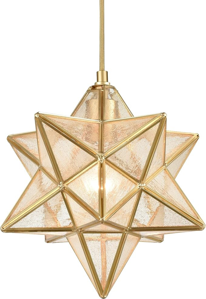 DAYCENT Brass Moravian Star Light in Seeded Glass Pendant Lights Fixture, 11-in | Amazon (US)
