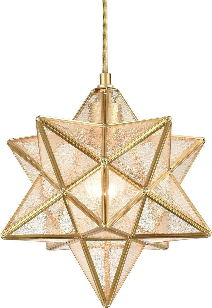 DAYCENT Brass Moravian Star Light in Seeded Glass Pendant Lights Fixture, 11-in | Amazon (US)