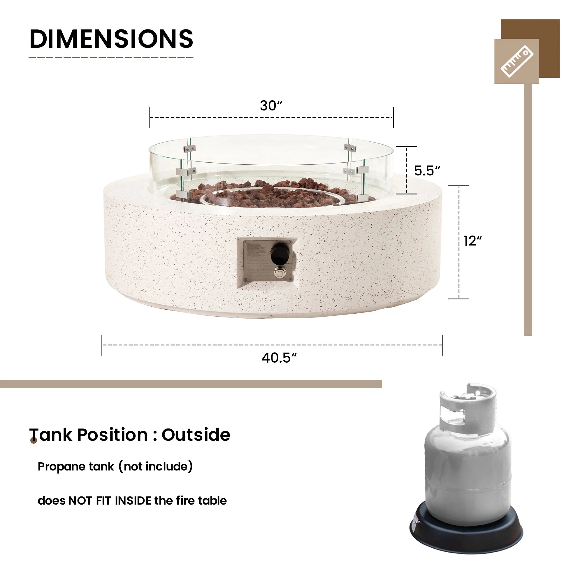 COSIEST Outdoor Round Terrazzo White Propane Fire Pit Coffee Table w Wind Guard (Tank Outside) | Walmart (US)