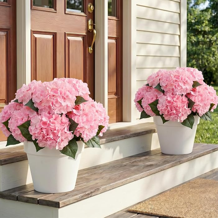 Auihiay 12 Bundles Hydrangea Artificial Flowers for Outdoors and Indoor, UV Resistant Pink Hydran... | Amazon (US)