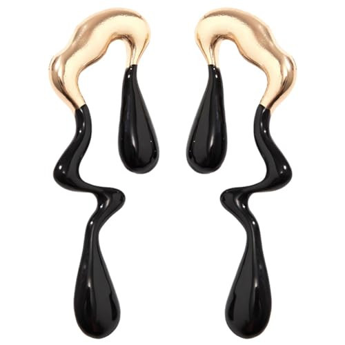 Irregular WaterDrop Earrings Melted Liquid Asymmetrical Drop Earrings for Women Embrace Minimalist Statement Earrings Jewelry (Gold Black Earring) | Amazon (US)