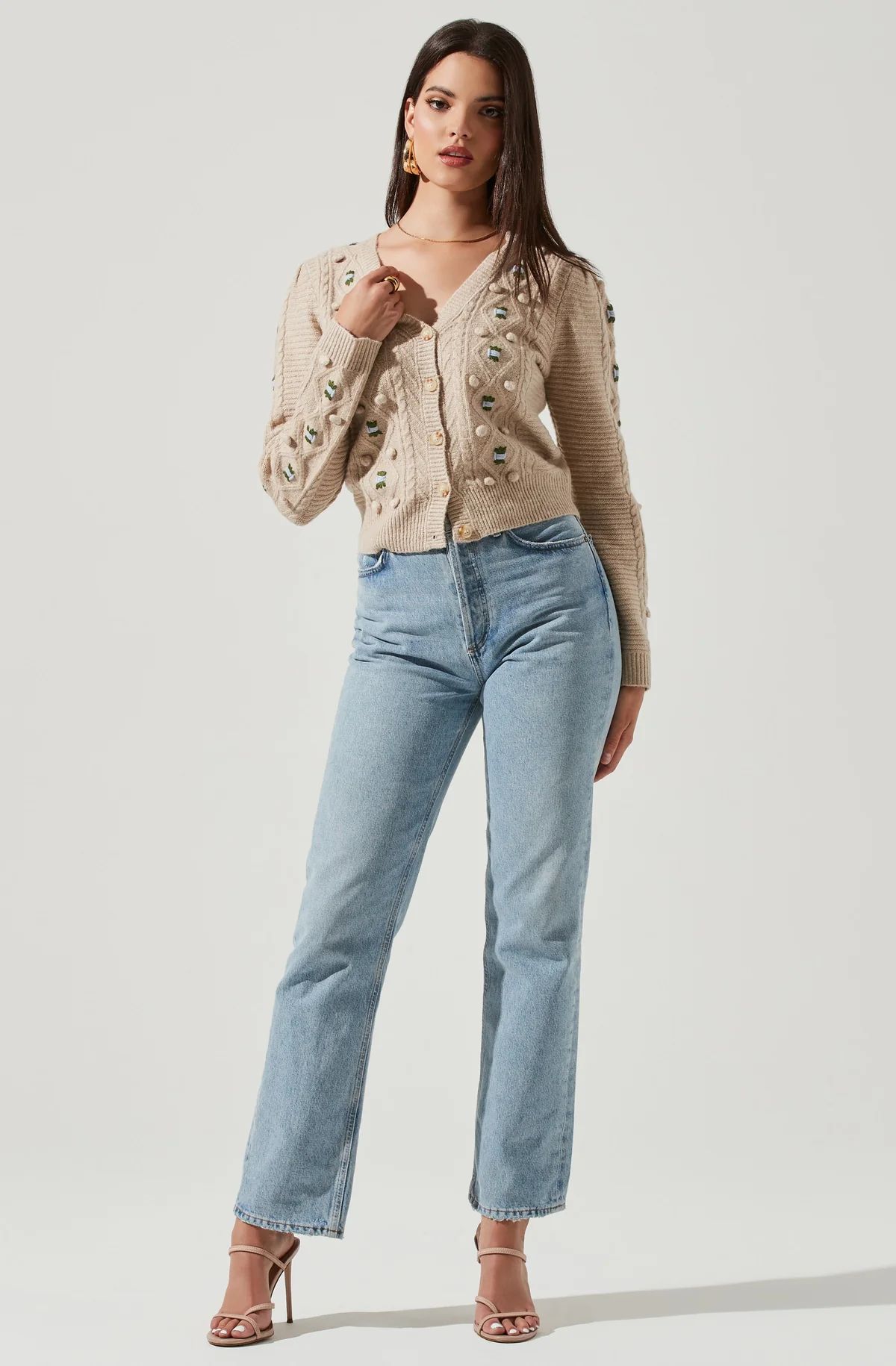 Floral Embroidered Cable Knit Cardigan | ASTR The Label (US)