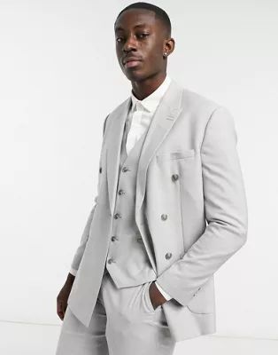 Topman double breasted slim suit jacket in grey | ASOS (Global)