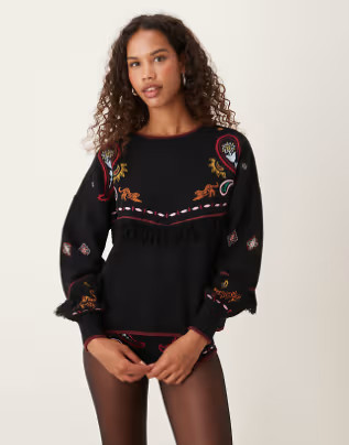 Never Fully Dressed safari embroidered knit set in black | ASOS (Global)