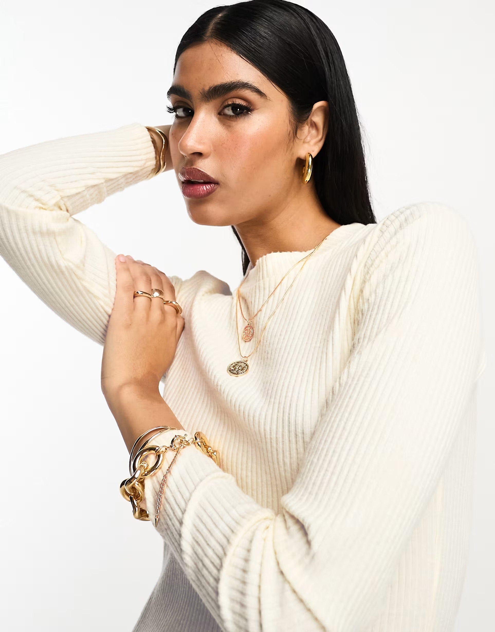 ASOS DESIGN super soft rib crew neck midi dress with long sleeve in winter white | ASOS (Global)