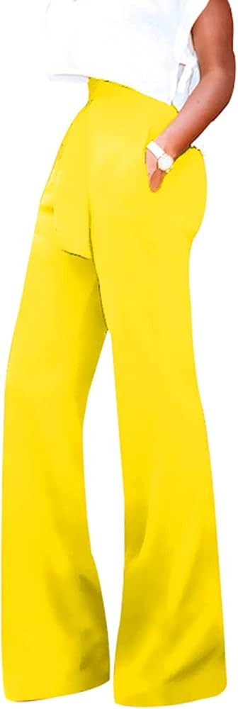 GUOLEZEEV Womens High Waisted Long Palazzo Pants Wide Leg Trousers with Waist Belt | Amazon (US)