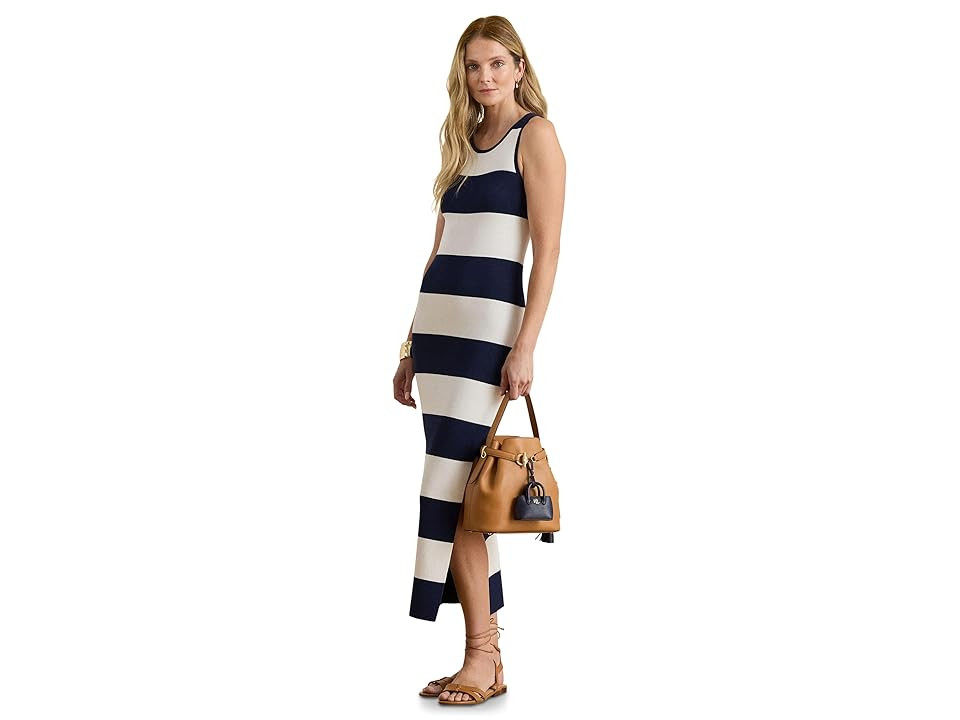 Lauren Ralph Lauren Striped Cotton-Blend Midi Tank Top Dress Women's Dress Refined Navy/White : SM, Cotton/Nylon/Viscose | Zappos