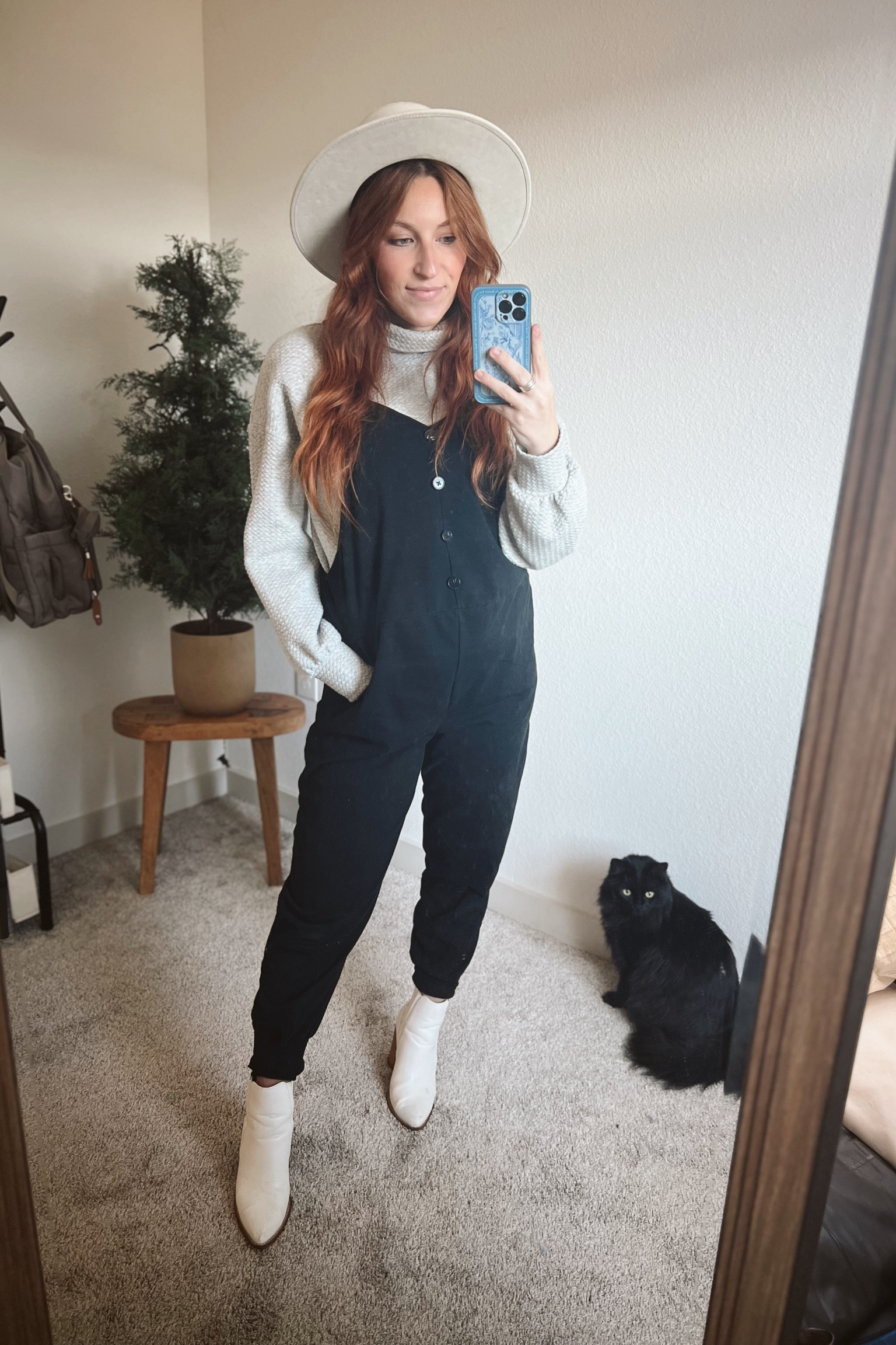 My OOTD - SHEIN black maternity jumpsuit - CALIA grey turtleneck sweater - Nordstrom Rack white booties - ASN Ivory Hat 

#LTKstyletip #LTKbump #LTKshoecrush