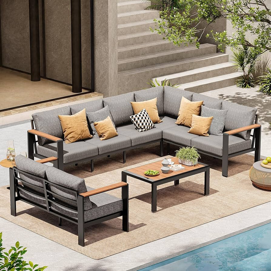 Aluminum Outdoor Patio Furniture Set 8 Seats, Outdoor Sectional Corner Sofa, Patio Conversation S... | Amazon (US)