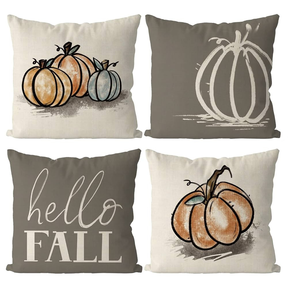 GAGEC Fall Pillow Covers 18x18 Inch Pumpkins Grey Autumn Harvest Hello Fall Throw Pillowcase Holi... | Amazon (US)