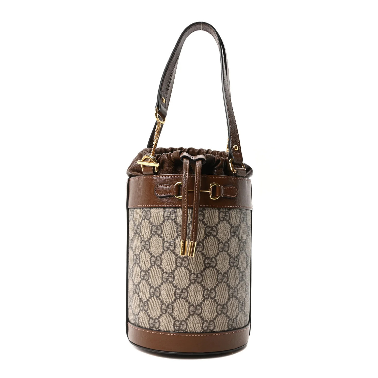 GG Supreme Monogram Azalea Sakai Calfskin Small Horsebit 1955 Drawstring Bucket Bag Beige Ebony B... | FASHIONPHILE (US)