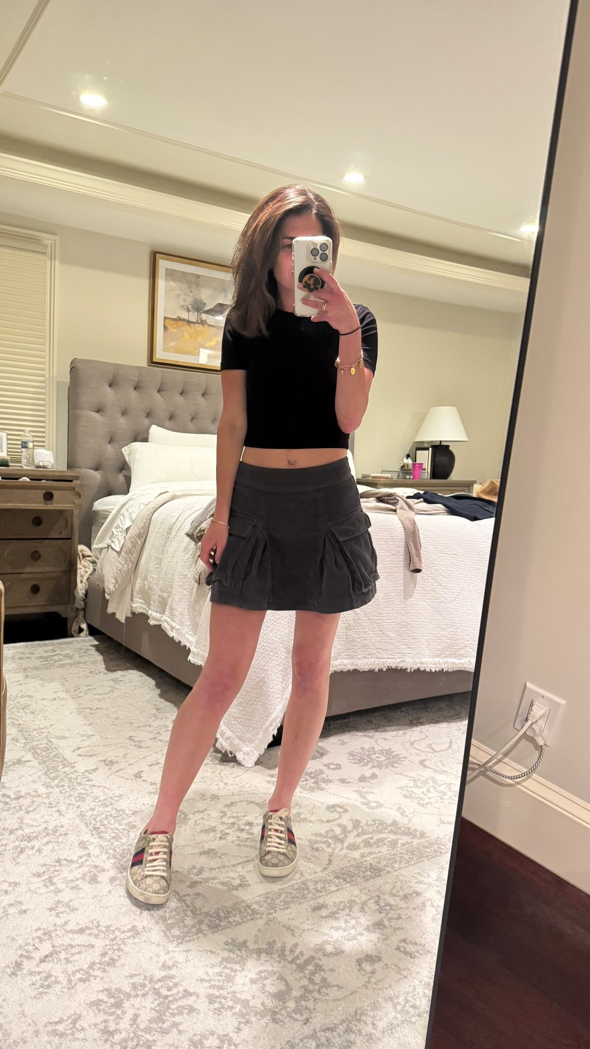 Corduroy cargo a line skirt cropped black tee sneakers fall fit outfit 

#LTKStyleTip #LTKFallSale #LTKPetite