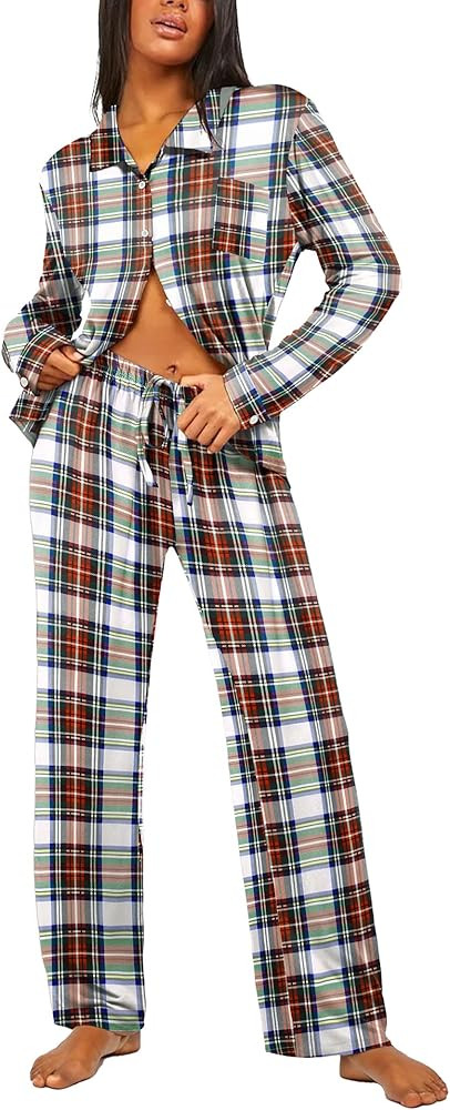 Ekouaer Womens Pajama Sets Soft Button Down Lounge Set Long Sleeve Pjs Set 2 Piece Turn Down Coll... | Amazon (US)
