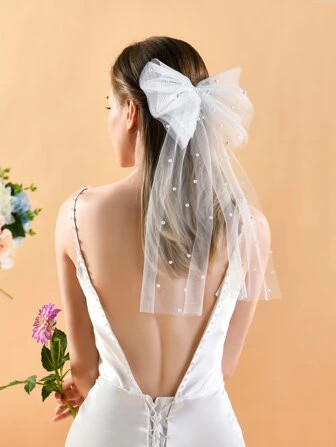 Faux Pearl & Bow Decor Bridal Veil | SHEIN