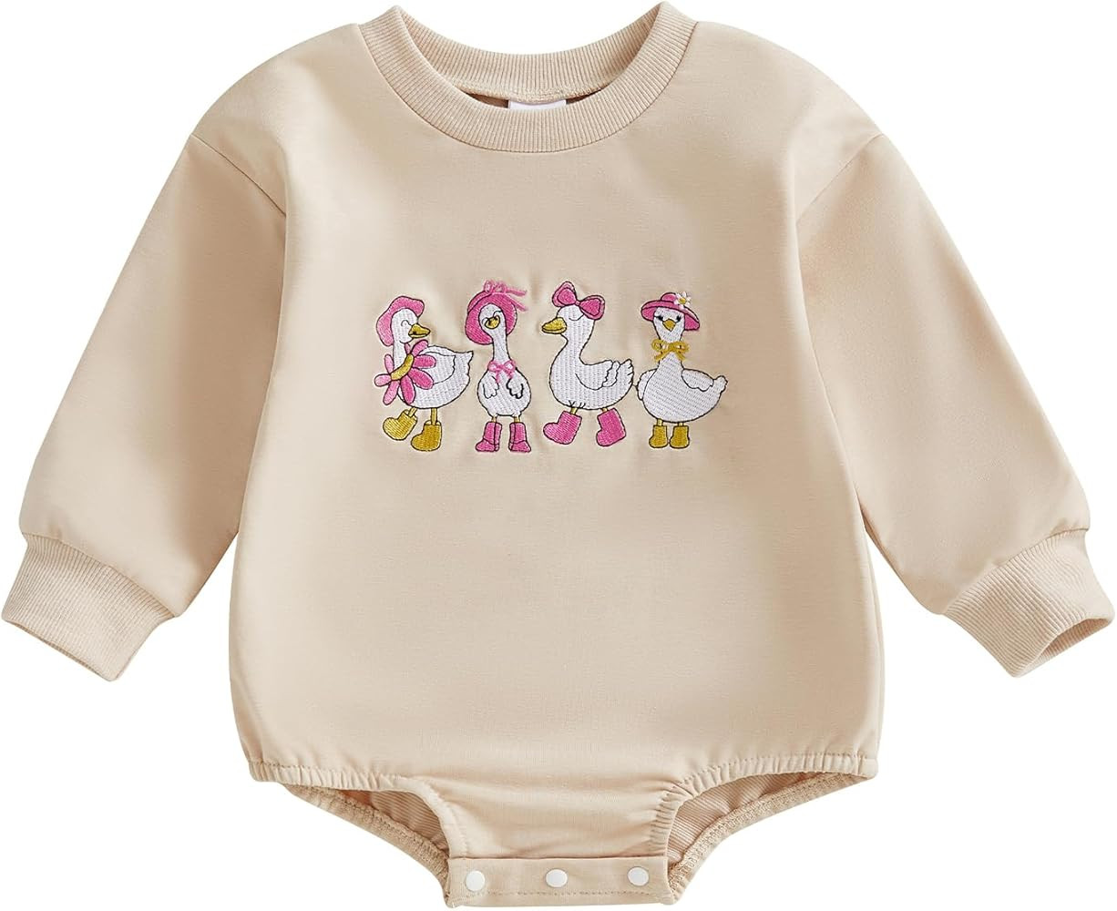 Infant Baby Girl Fall Winter Clothes Newborn Outfit Goose Long Sleeve Bubble Romper Bodysuit Farm... | Amazon (US)