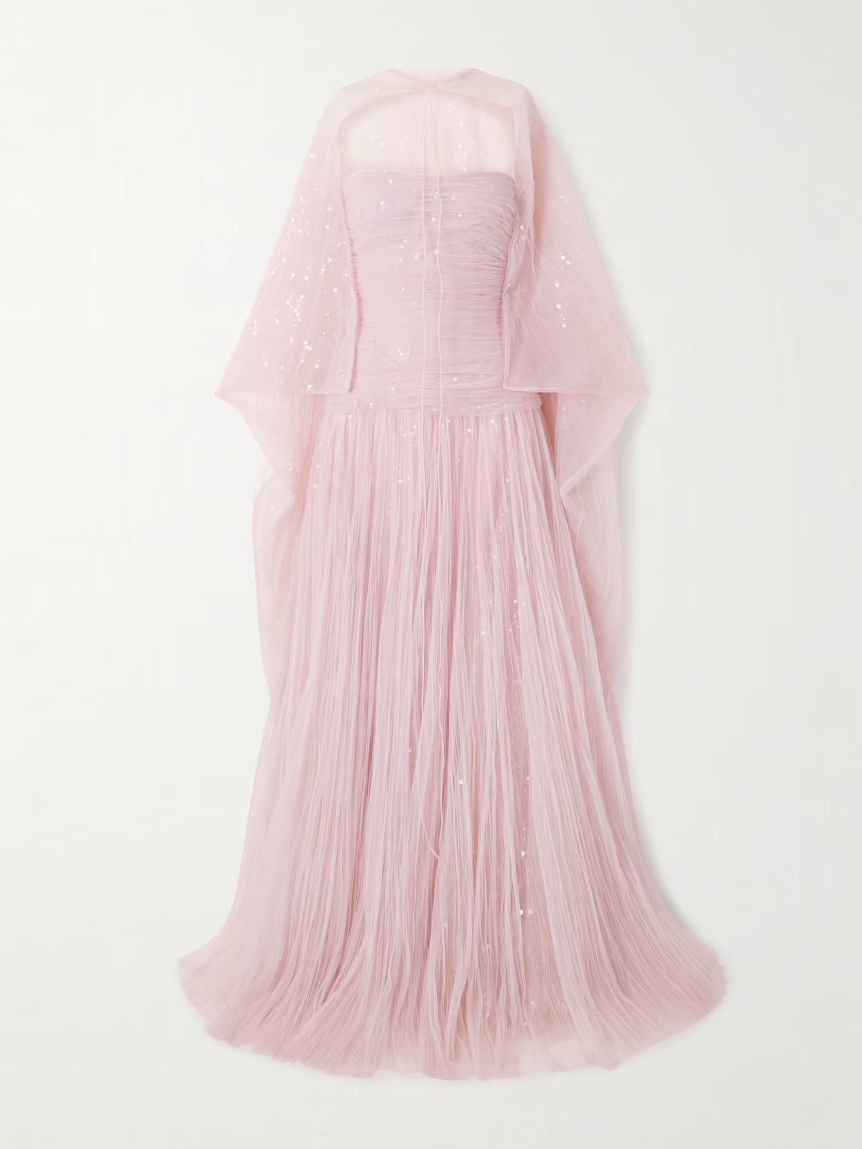 Marmar Halim - Cape-effect Sequined Plissé-chiffon Gown - Pink | NET-A-PORTER (US)