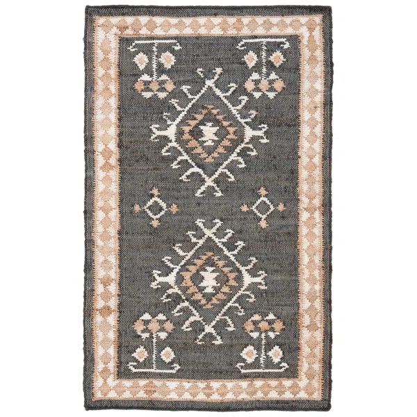 Mickie Southwestern Handmade Flatweave Jute Black/Ivory Area Rug | Wayfair North America