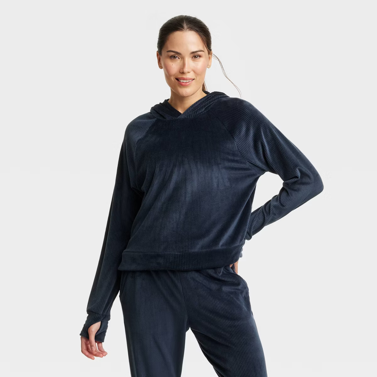 Women's Velour Ribbed Hooded Sweatshirt - All In Motion™ | Target