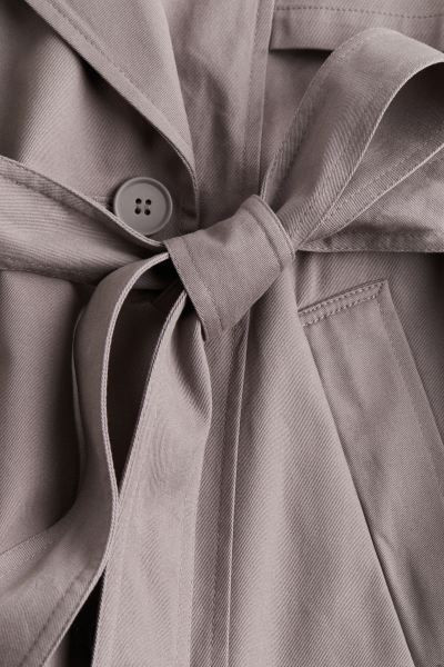 Twill trench coat - Long sleeve - Long - Grey - Ladies | H&M GB | H&M (UK, MY, IN, SG, PH, TW, HK)