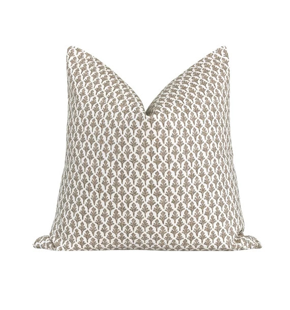 DOUBLE SIDED Small Floral Print Pillow Cover, Ponce Driftwood Pillow Cover, Small Scale Block Pri... | Etsy (US)