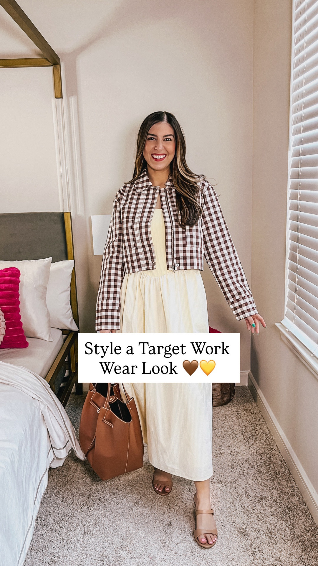 Target Work Wear Look 💛🤎 Yellow midi dress and a cute gingham jacket makes a fun spring work wear outfit. Great everyday spring outfit also! True to size. 



#LTKWorkwear #LTKSeasonal #LTKootd