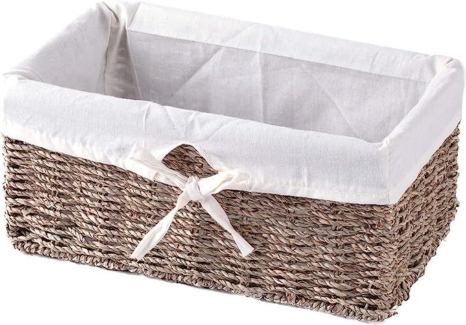 Vintiquewise(TM) Seagrass Shelf Basket Lined with White Lining | Amazon (US)