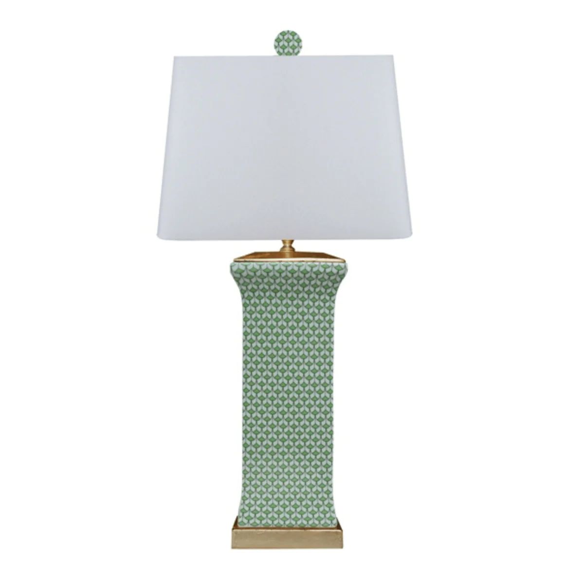 Porcelain Green Fish Scale Flat Vase Lamp With Gold Leaf Base | The Well Appointed House, LLC