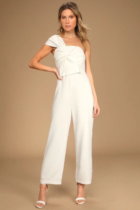 Eternal Vow Ivory One-Shoulder Sleeveless Bow-Front Jumpsuit | Lulus (US)