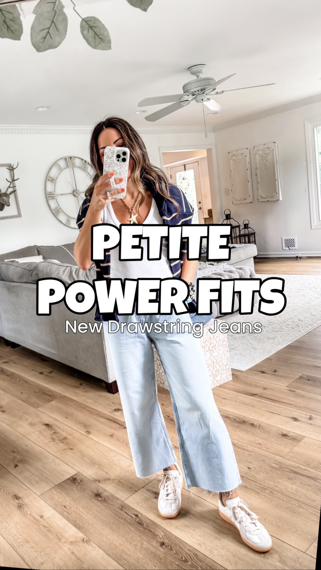 I love those baggy jeans but if you’re looking for a similar style that’s a little bit less baggy - these drawstring jeans are great. Cropped style, true denim, low rise, come in lengths and great price point. And I have codes for almost everything here.

Gap jeans Xs petite (prefer small petite). Tops small. Aerie jeans Xs short. Sandals TTS. Sneakers size down half.

Gap code: PERK. Jewelry code HOUSEOFLEO20. Bag code TAMMY20. Sweater code FP26 for 25% off $150

#LTKSaleAlert #LTKOver40 #LTKPetite